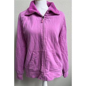 L.L. Bean Womens Jacket Large L Pink Faux Fur Lined Zip Long Sleeve Winter EE396